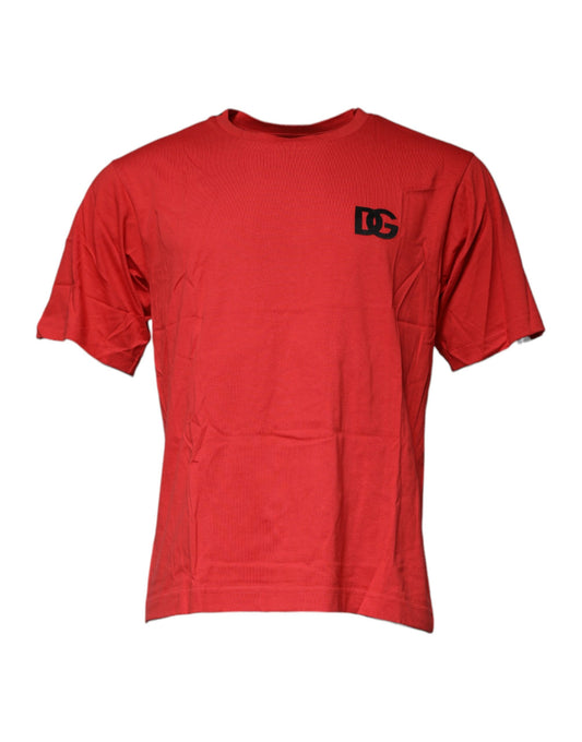 Dolce & Gabbana – Rotes T-Shirt aus Baumwolle mit Rundhalsausschnitt und DG-Logo