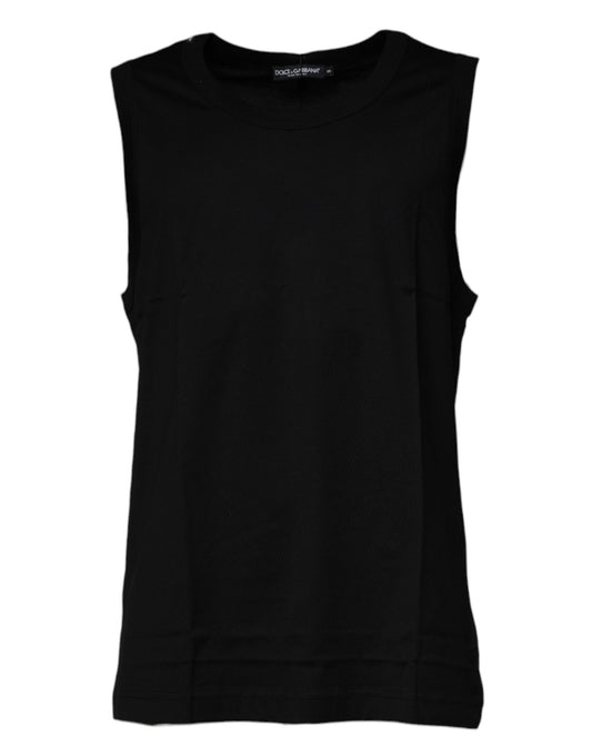 Dolce & Gabbana Schwarzes ärmelloses T-Shirt aus Baumwolle mit Rundhalsausschnitt