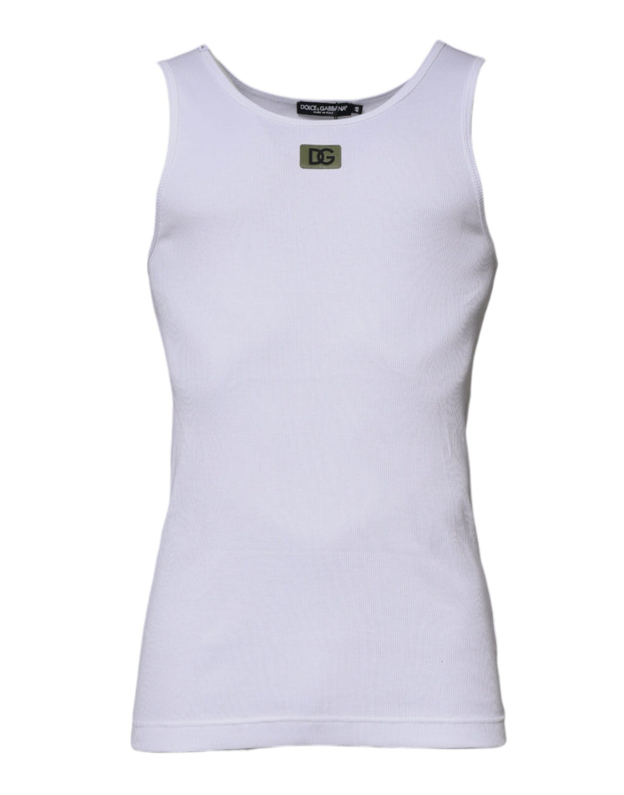 Dolce & Gabbana White Cotton Round Neck Sleeveless T-shirt