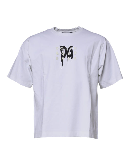 Dolce & Gabbana – Weißes T-Shirt aus Baumwolle mit Rundhalsausschnitt und DG-Logo