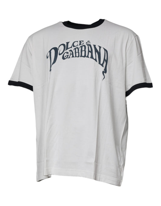 Dolce & Gabbana – Weißes Baumwoll-T-Shirt mit Rundhalsausschnitt und grafischem Print