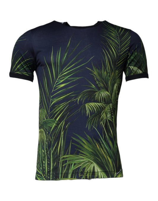 Dolce & Gabbana – Kurzärmliges T-Shirt mit Rundhalsausschnitt und blauem Baumdruck