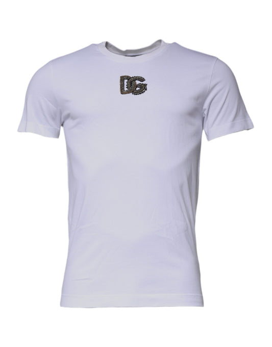 Dolce & Gabbana – Weißes T-Shirt aus Baumwolle mit Rundhalsausschnitt und DG-Logo