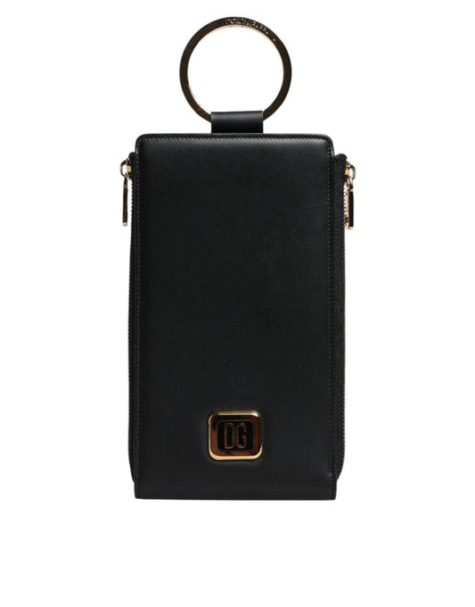 Dolce & Gabbana – Karten- und Münzgeldbörse mit Logo-Schild aus schwarzem Leder