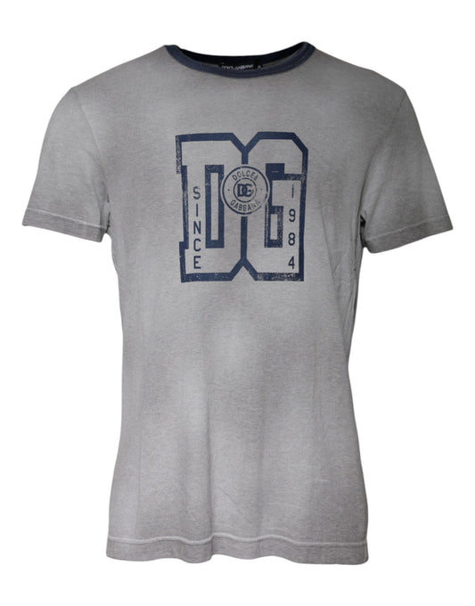 Dolce & Gabbana – Graues Baumwoll-T-Shirt mit Rundhalsausschnitt und Logo-Print
