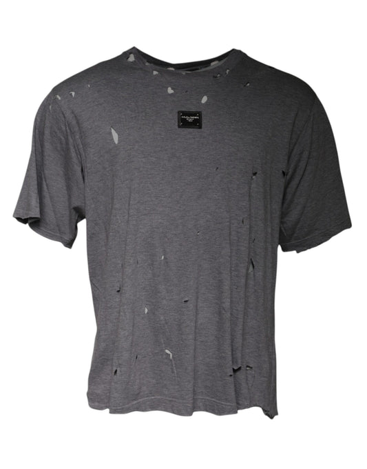 Dolce & Gabbana – Graues T-Shirt mit Rundhalsausschnitt und kurzen Ärmeln und Logo