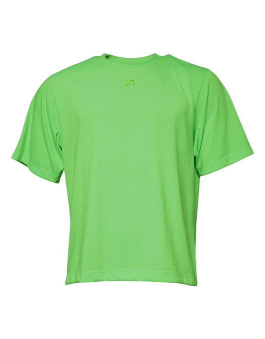 Dolce & Gabbana – Grünes T-Shirt aus Polyester mit Rundhalsausschnitt und Logo
