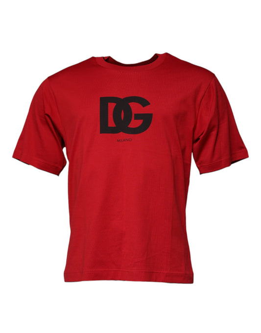 Dolce & Gabbana – Rotes Baumwoll-T-Shirt mit Rundhalsausschnitt und Logo-Print