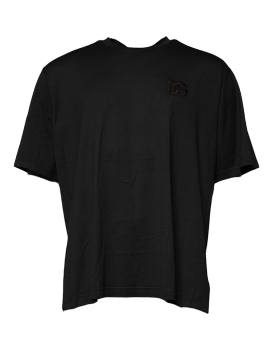 Dolce & Gabbana – Schwarzes T-Shirt mit Rundhalsausschnitt und kurzen Ärmeln und Logo