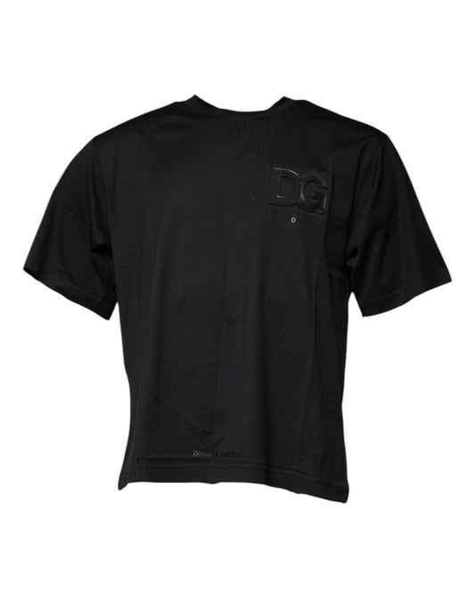 Dolce & Gabbana – Schwarzes Baumwoll-T-Shirt mit Rundhalsausschnitt und DG-Logodruck