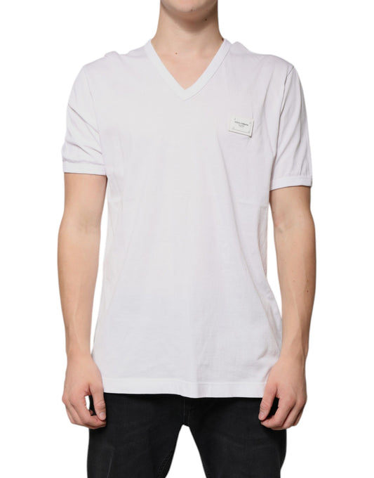 Dolce & Gabbana – Weißes, kurzärmliges T-Shirt mit V-Ausschnitt und Logo