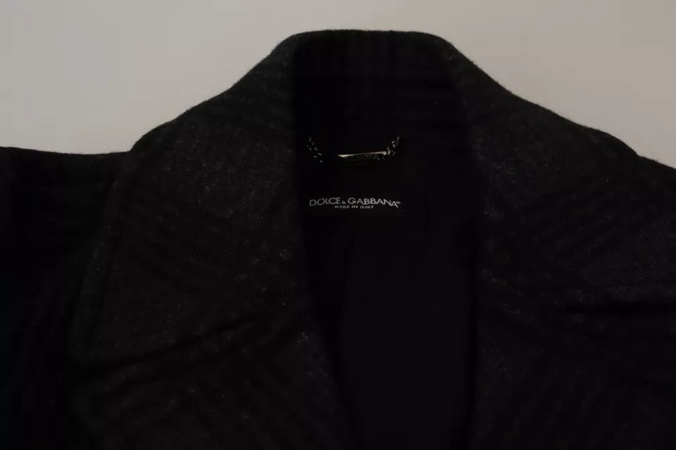 Dolce & Gabbana – Schwarzer Trenchcoat mit Karomuster aus Wolle