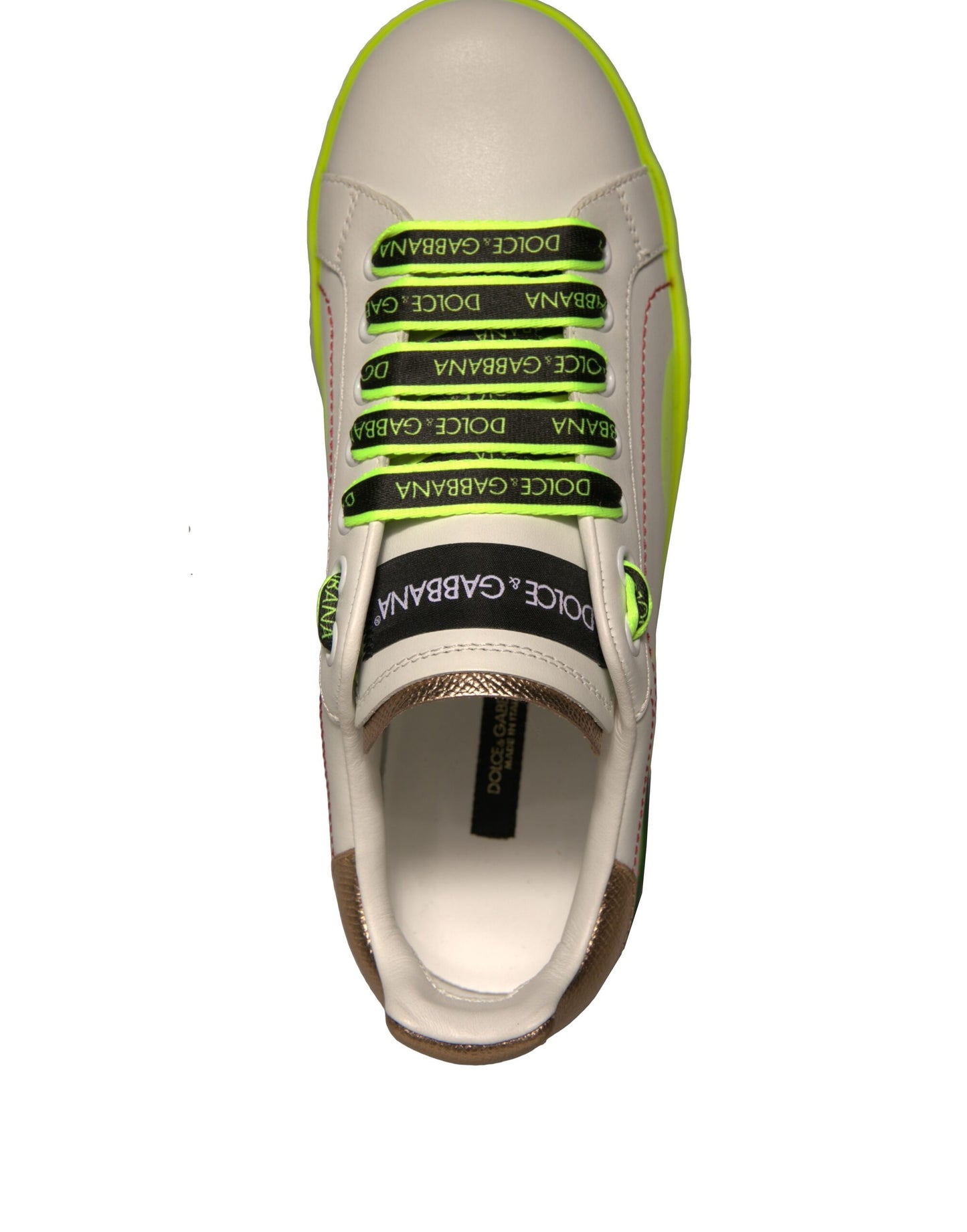 Dolce & Gabbana Weiß Gelb Portofino Leder Sneakers Schuhe