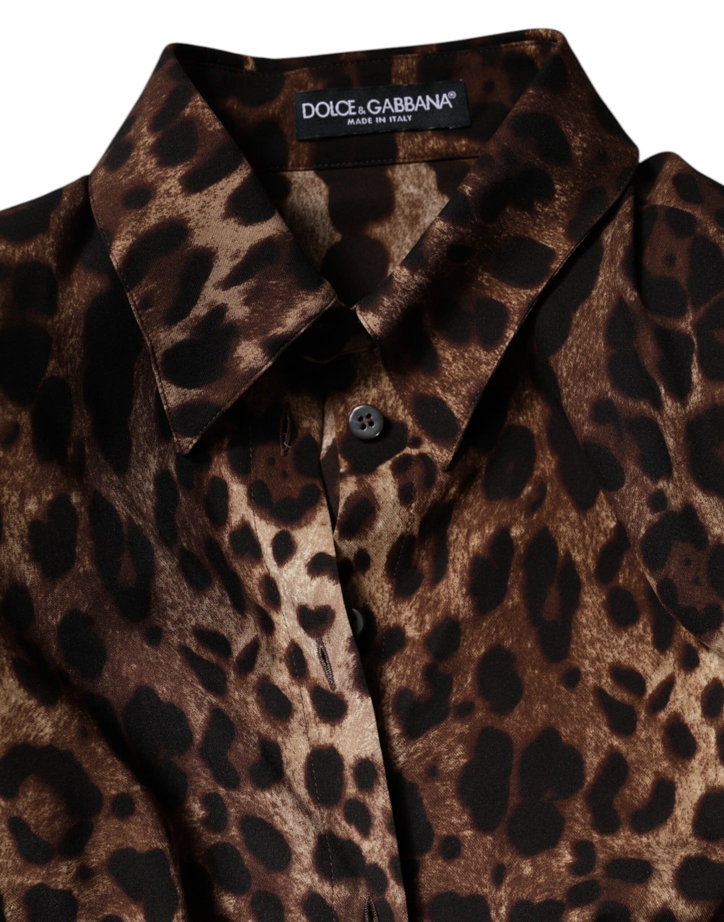 Dolce & Gabbana Braune Seidenmanteljacke mit Leopardenmuster und Knöpfen