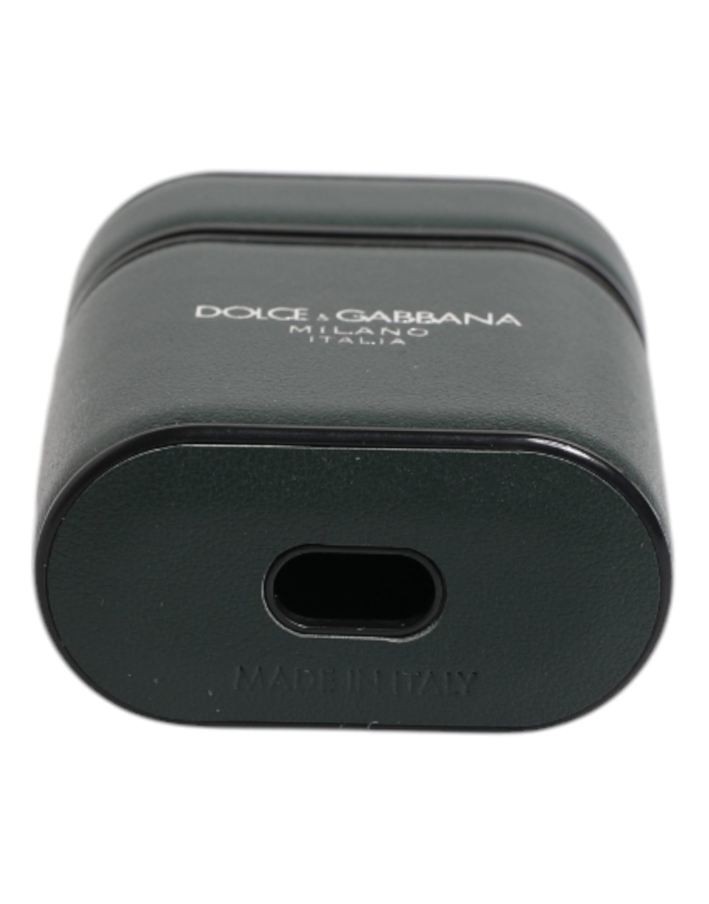Dolce & Gabbana – Airpods-Hülle mit Klapphalter und Logo-Print aus grünem Kalbsleder