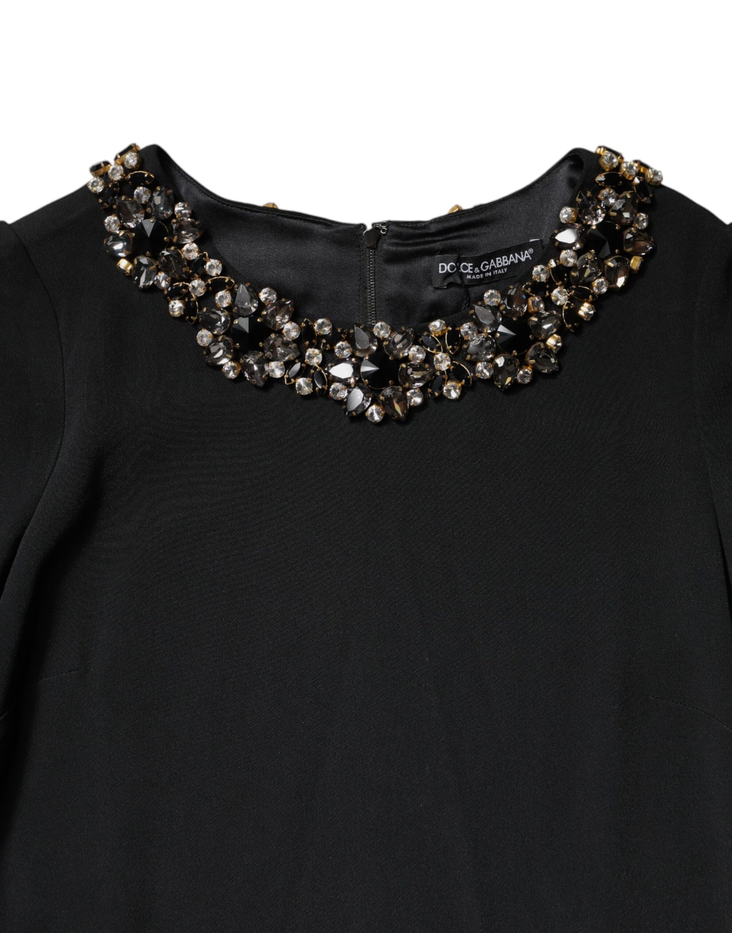 Dolce & Gabbana – Schwarzes Minikleid mit Rundhalsausschnitt und Kristallverzierung