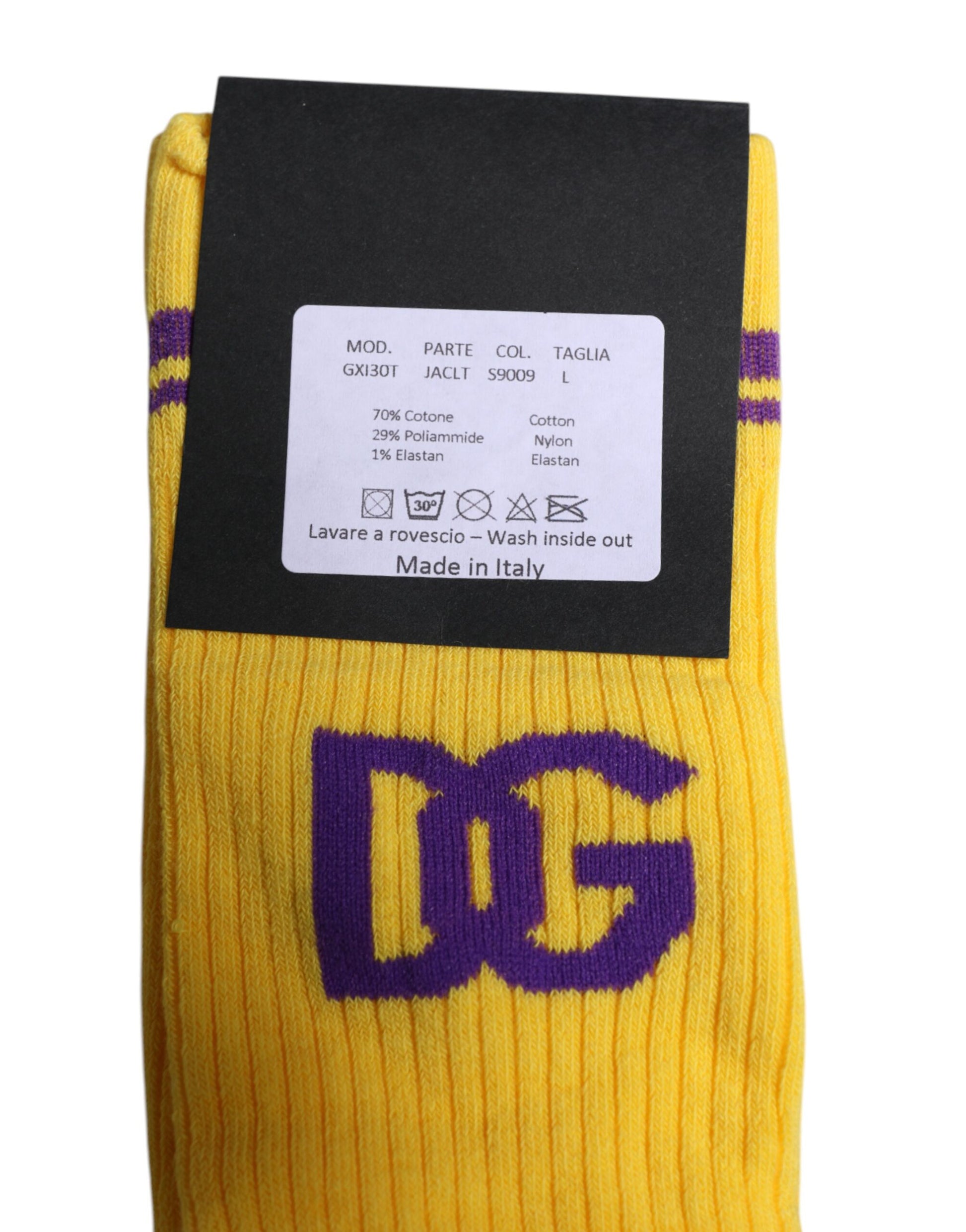Dolce & Gabbana Yellow Cotton DG Logo Mid Calf Socks