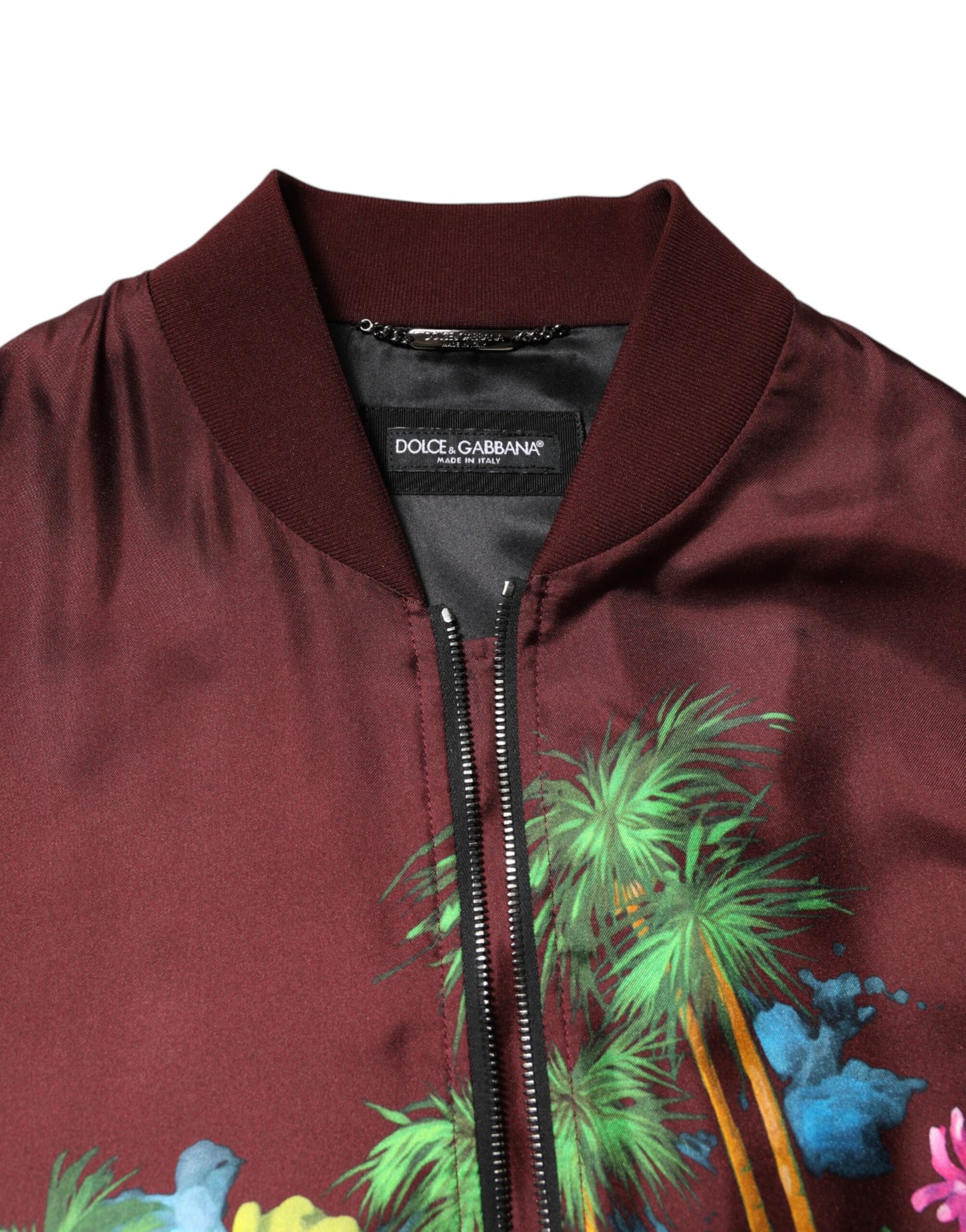 Dolce & Gabbana – Bomberjacke mit durchgehendem Reißverschluss und Blumenmuster in Kastanienbraun