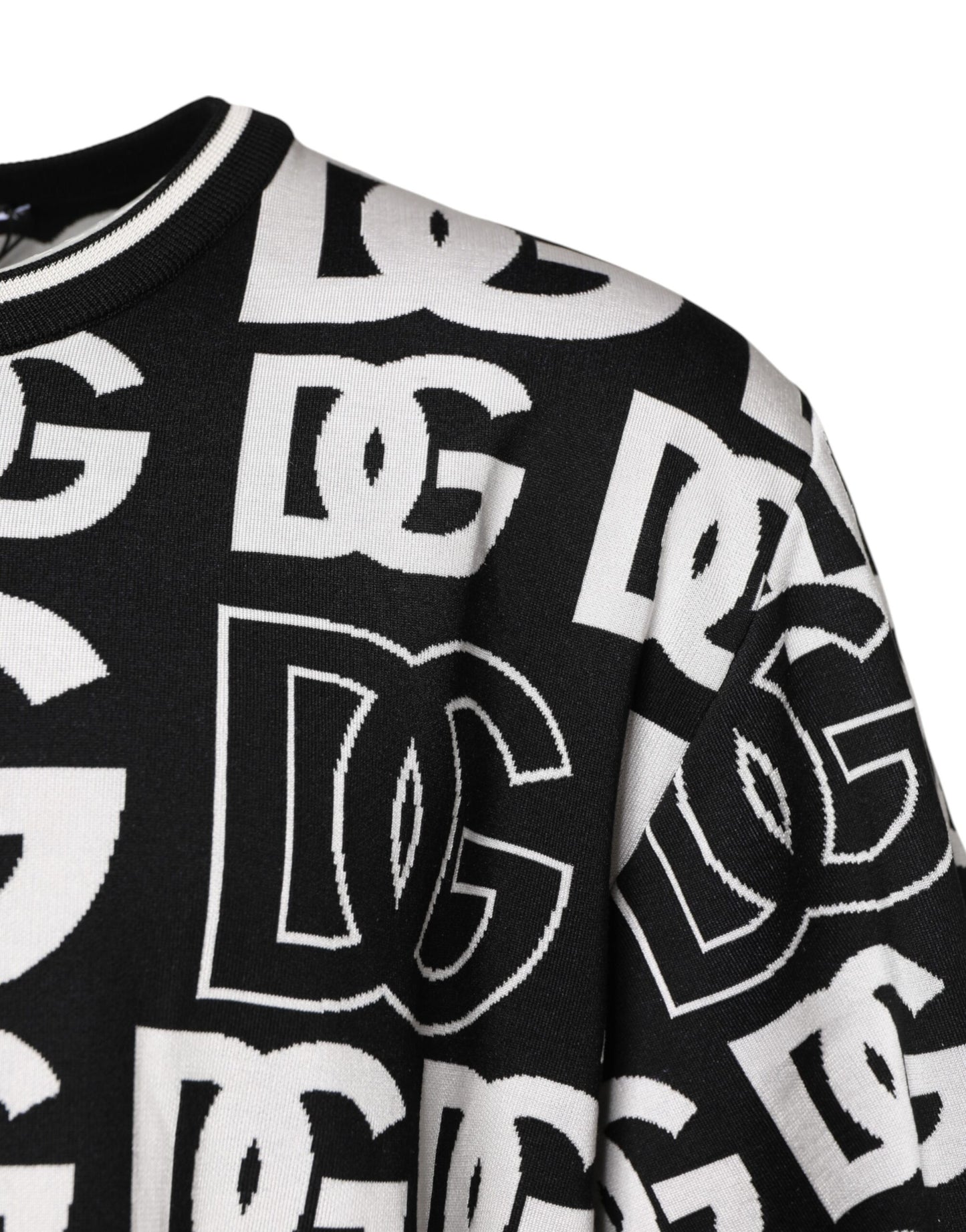 Dolce & Gabbana Black White Silk Knit DG Print T-shirt