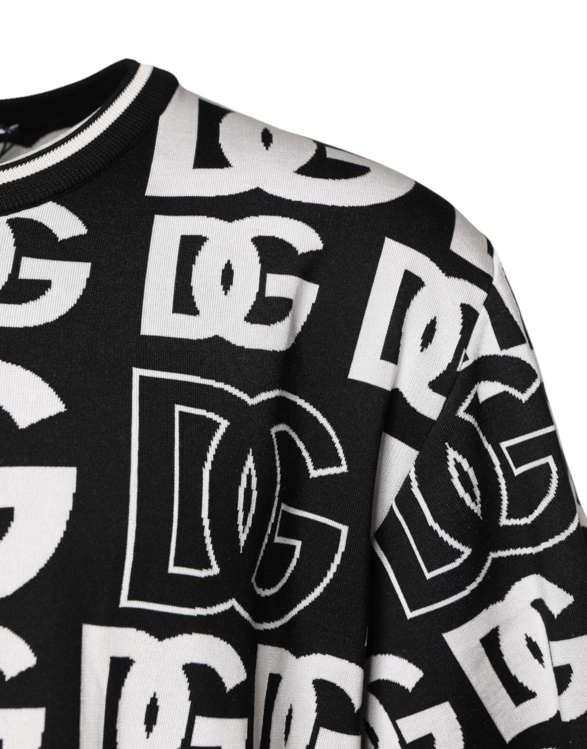 Dolce & Gabbana Black White Silk Knit DG Print T-shirt