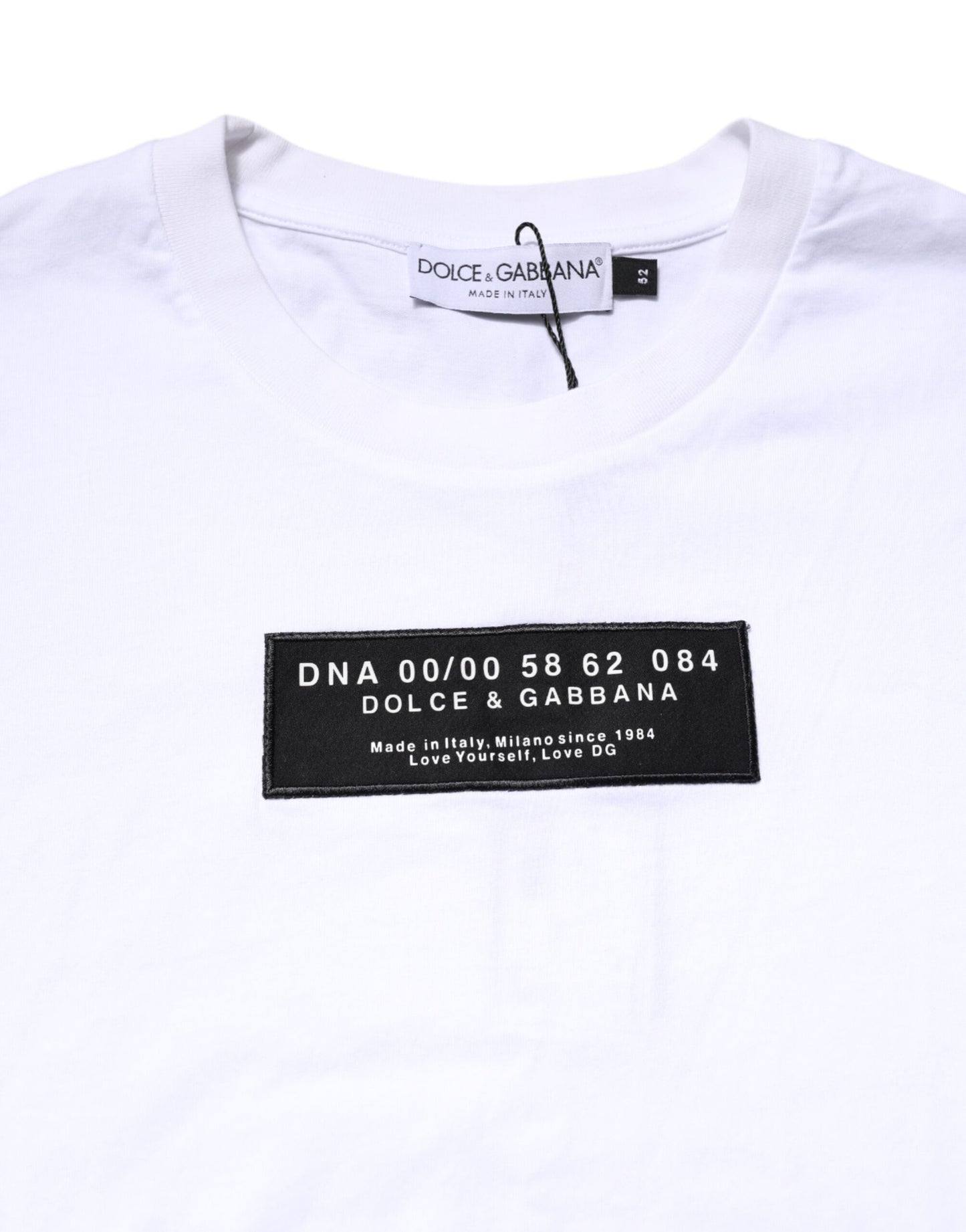 Dolce & Gabbana White Cotton Logo Patch Crew Neck T-shirt