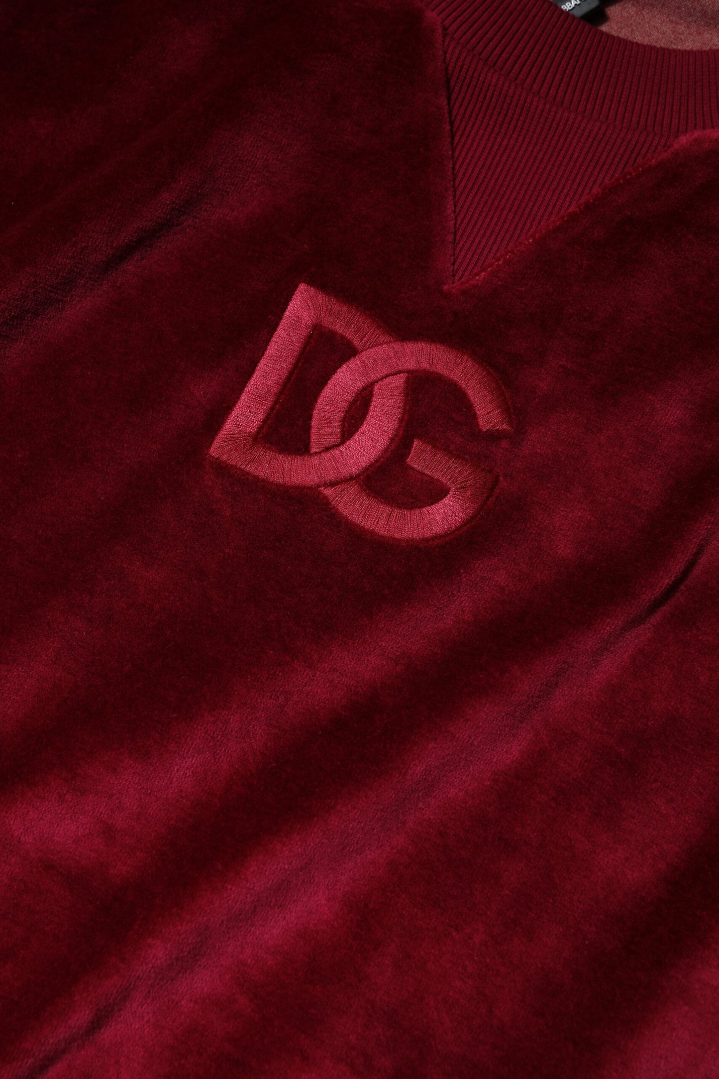 Dolce & Gabbana Roter Pullover aus Baumwollsamt mit Rundhalsausschnitt