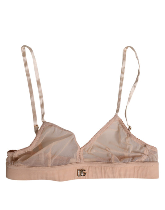 Dolce & Gabbana – Puderrosa Nylon-BH ohne Bügel mit DG-Logo