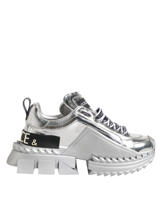 Dolce & Gabbana Super Queen Sneakers aus silbernem Leder
