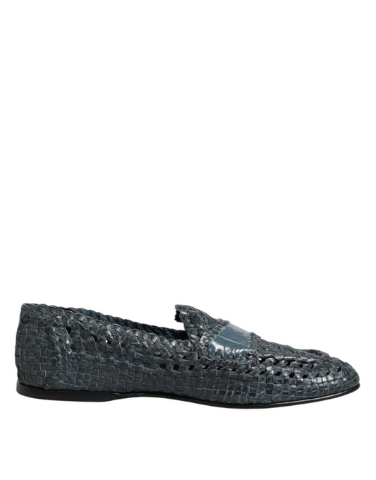Dolce & Gabbana – Blaue Slipper-Schuhe aus gewebtem Bast