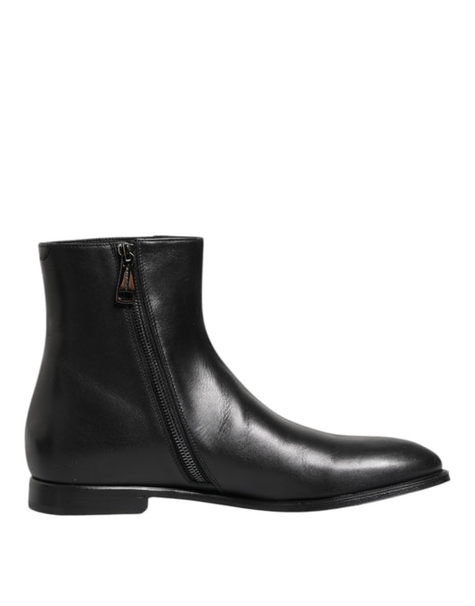 Dolce & Gabbana Herren Stiefeletten aus schwarzem Leder mit mittlerer Wade