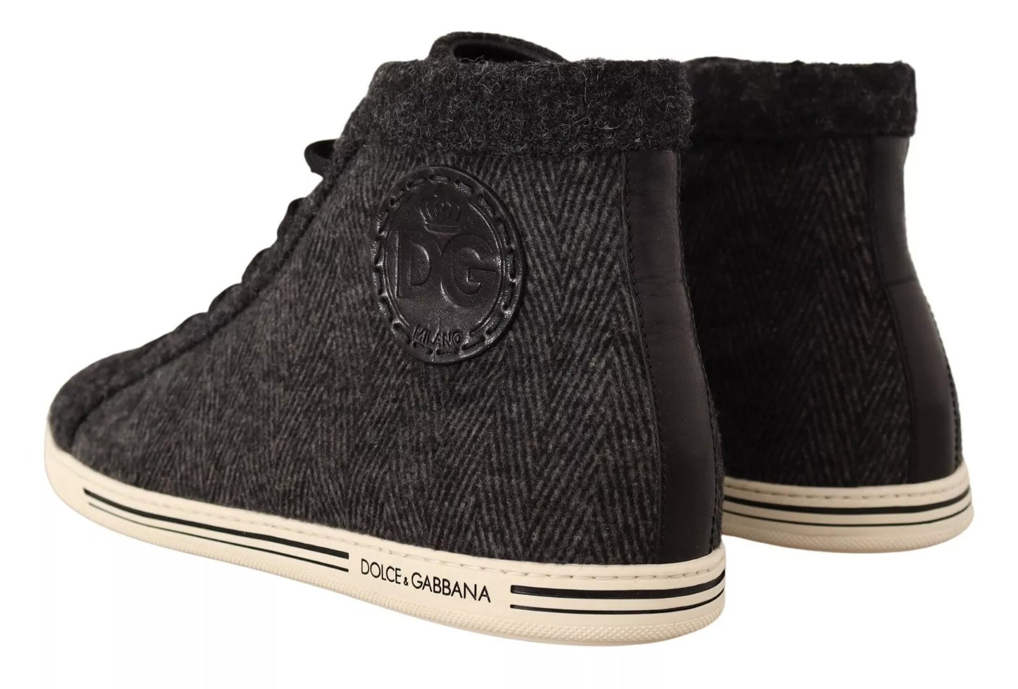 Dolce & Gabbana Graue lässige High-Top-Sneaker aus Wolle und Baumwolle