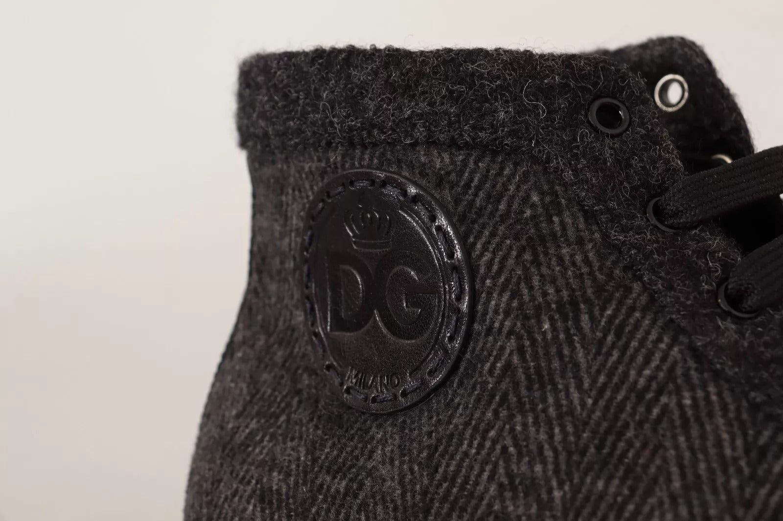 Dolce & Gabbana Graue lässige High-Top-Sneaker aus Wolle und Baumwolle