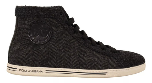 Dolce & Gabbana Graue lässige High-Top-Sneaker aus Wolle und Baumwolle