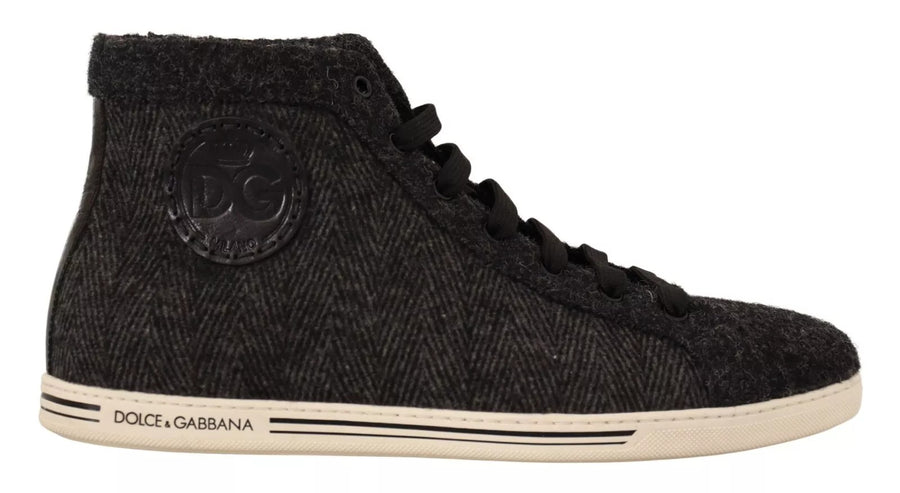 Dolce & Gabbana Graue lässige High-Top-Sneaker aus Wolle und Baumwolle