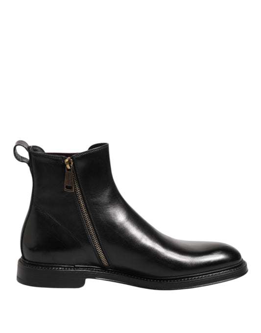 Dolce & Gabbana – Schwarze Chelsea-Stiefel aus Leder mit mittlerer Wade