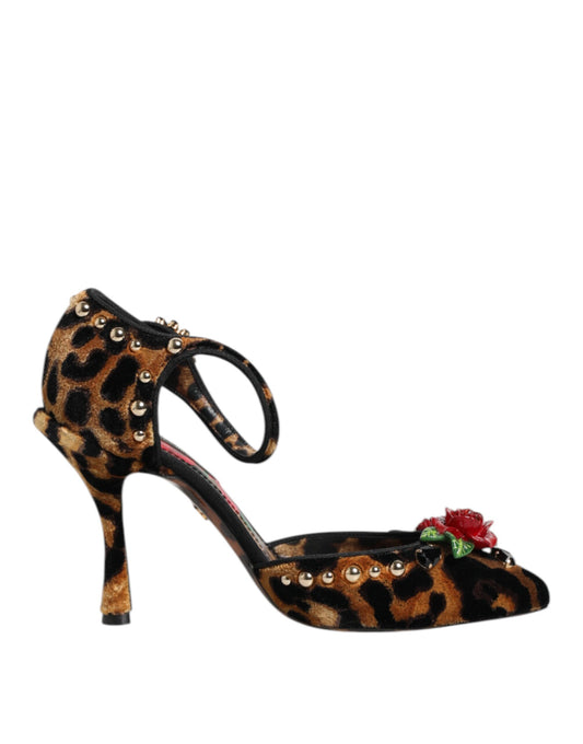 Dolce & Gabbana – Pumps mit Leopardenmuster und Kristallrosen in Braun