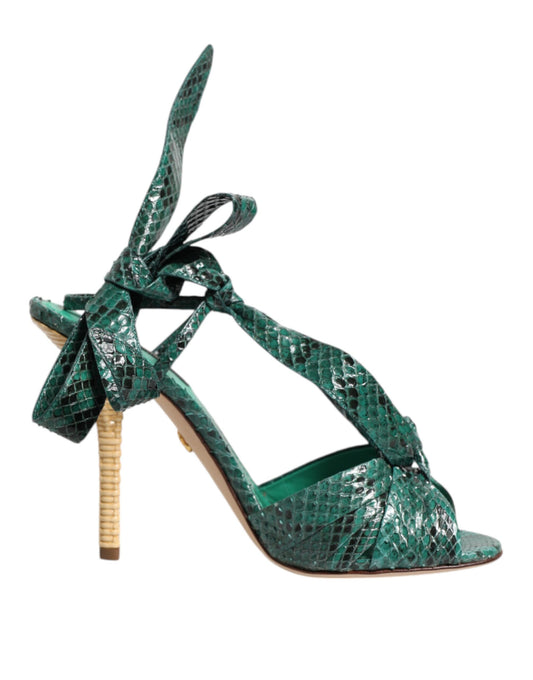 Dolce & Gabbana Grüne Pythonleder Heels Sandalen Schuhe