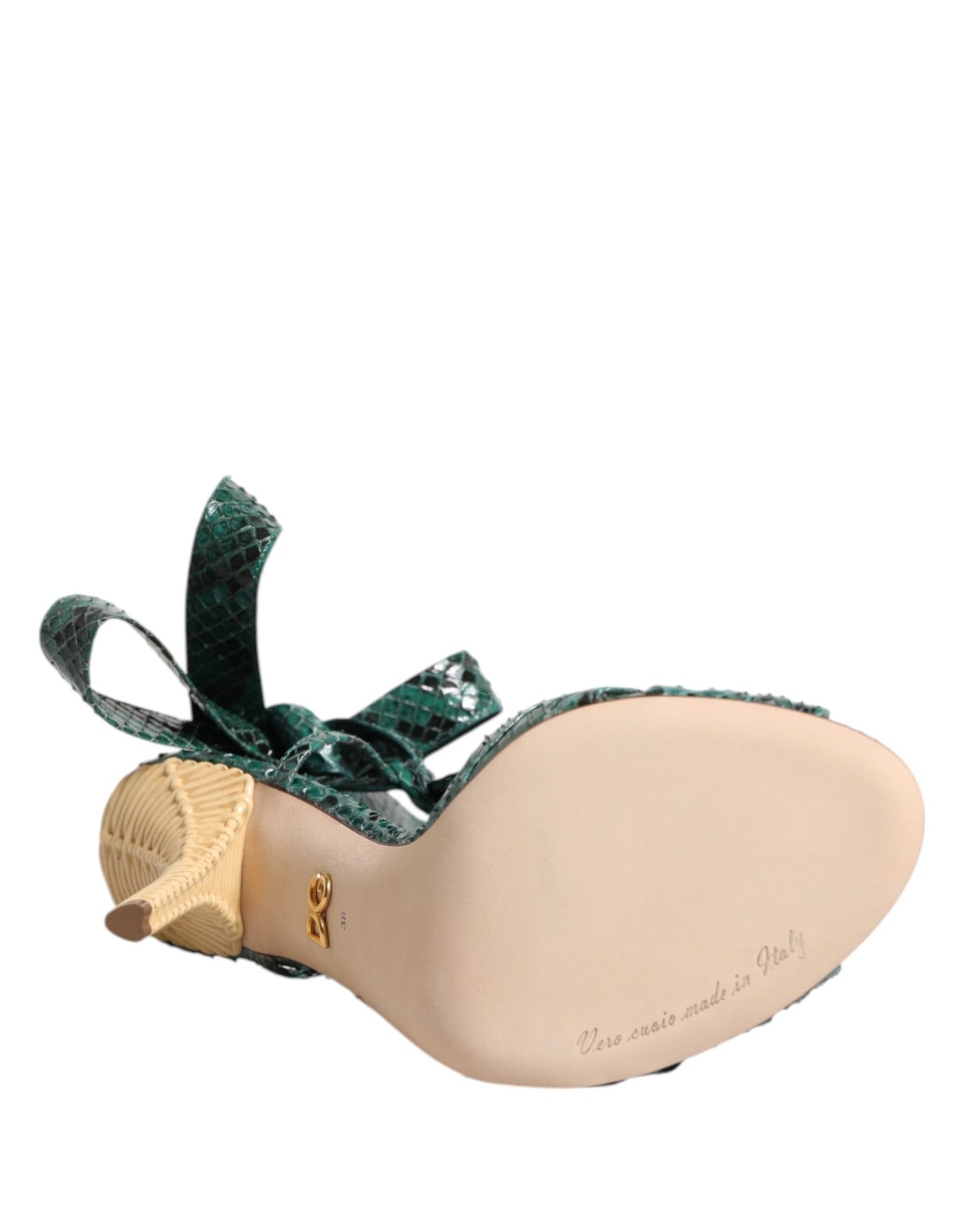 Dolce & Gabbana Grüne Pythonleder Heels Sandalen Schuhe