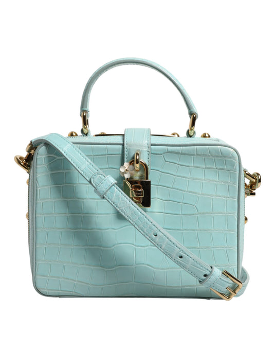 Dolce & Gabbana – Mintgrüne Schultertasche aus geprägtem Leder mit Vorhängeschloss