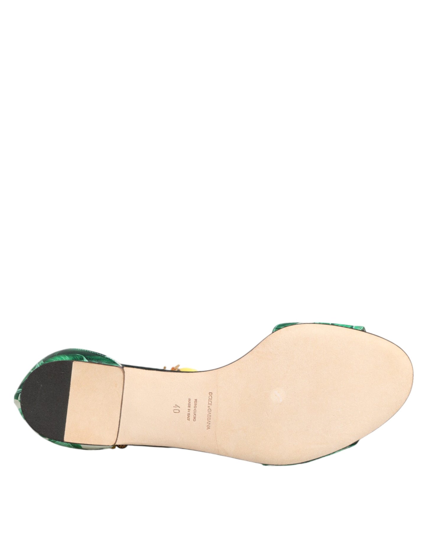 Dolce & Gabbana Grüne Nerzpelz Satin Bananenblatt Sandalen Schuhe