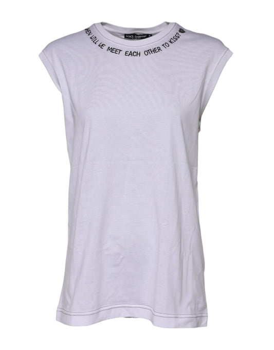 Dolce & Gabbana – Ärmelloses Tank-T-Shirt aus weißer Baumwolle mit Aufdruck