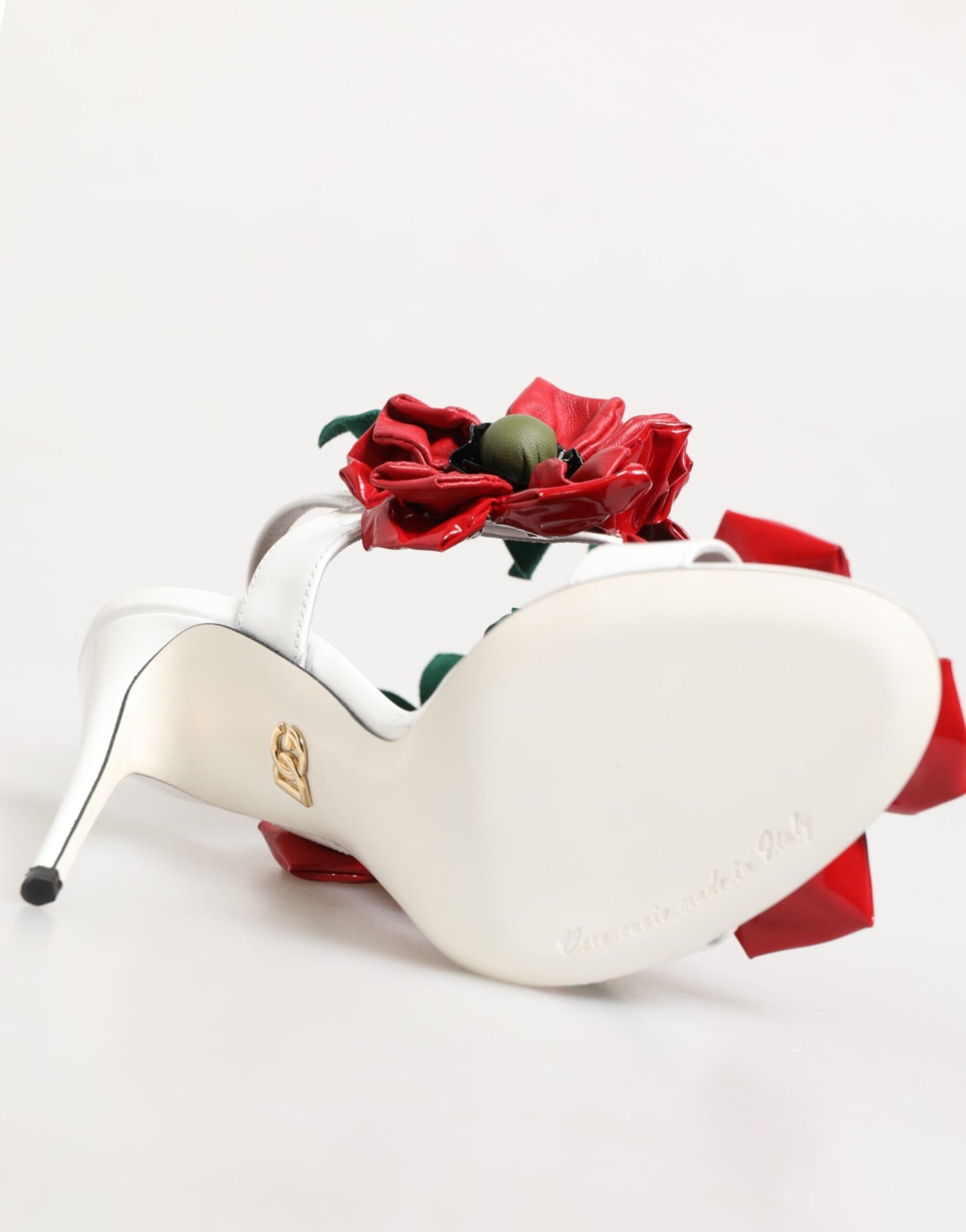 Dolce & Gabbana White Red Floral Detailing Sandals Shoes