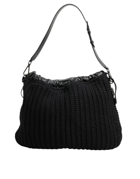 Dolce & Gabbana Schwarze Kaschmir-Strickleder-Schultertasche für Damen