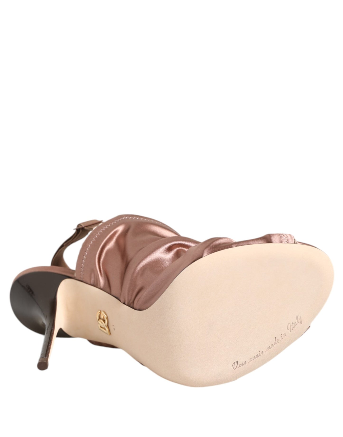 Dolce & Gabbana Bronze Satin Geraffte Slingback Sandalen Schuhe