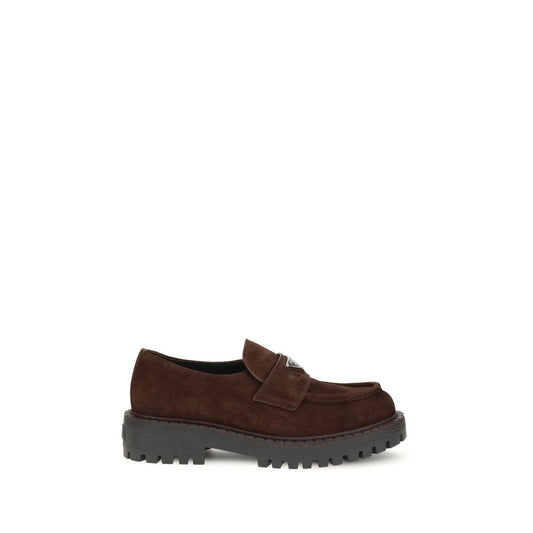 Prada Brown Calf Leather Bos Taurus Slip-On Loafers
