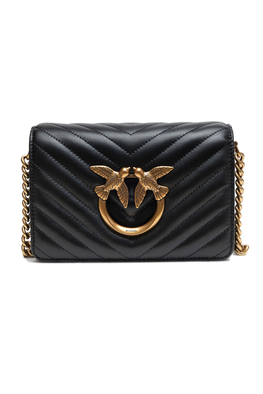 PINKO – Schwarze Love Click Mini-Umhängetasche aus Leder