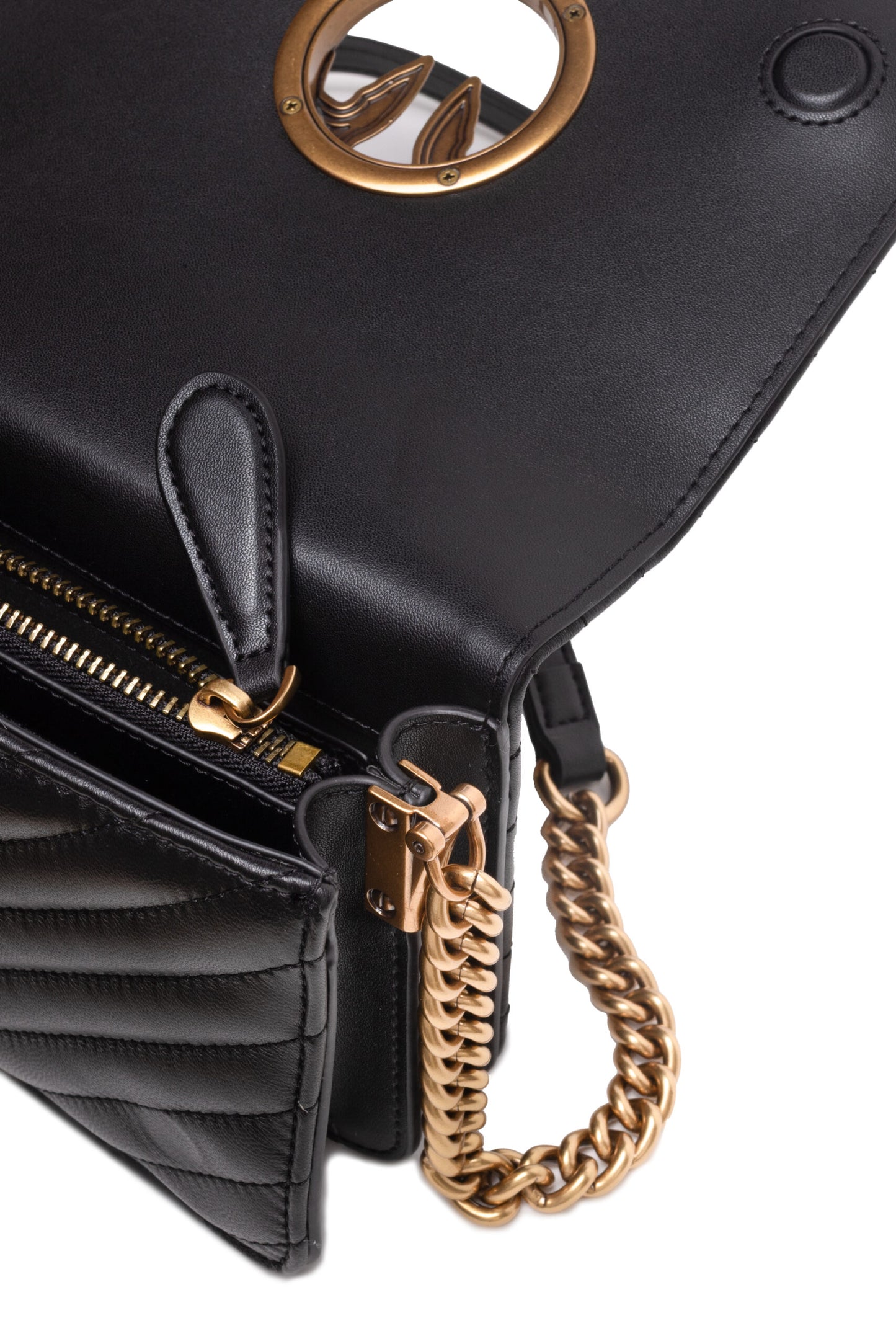 PINKO – Schwarze Love Click Mini-Umhängetasche aus Leder