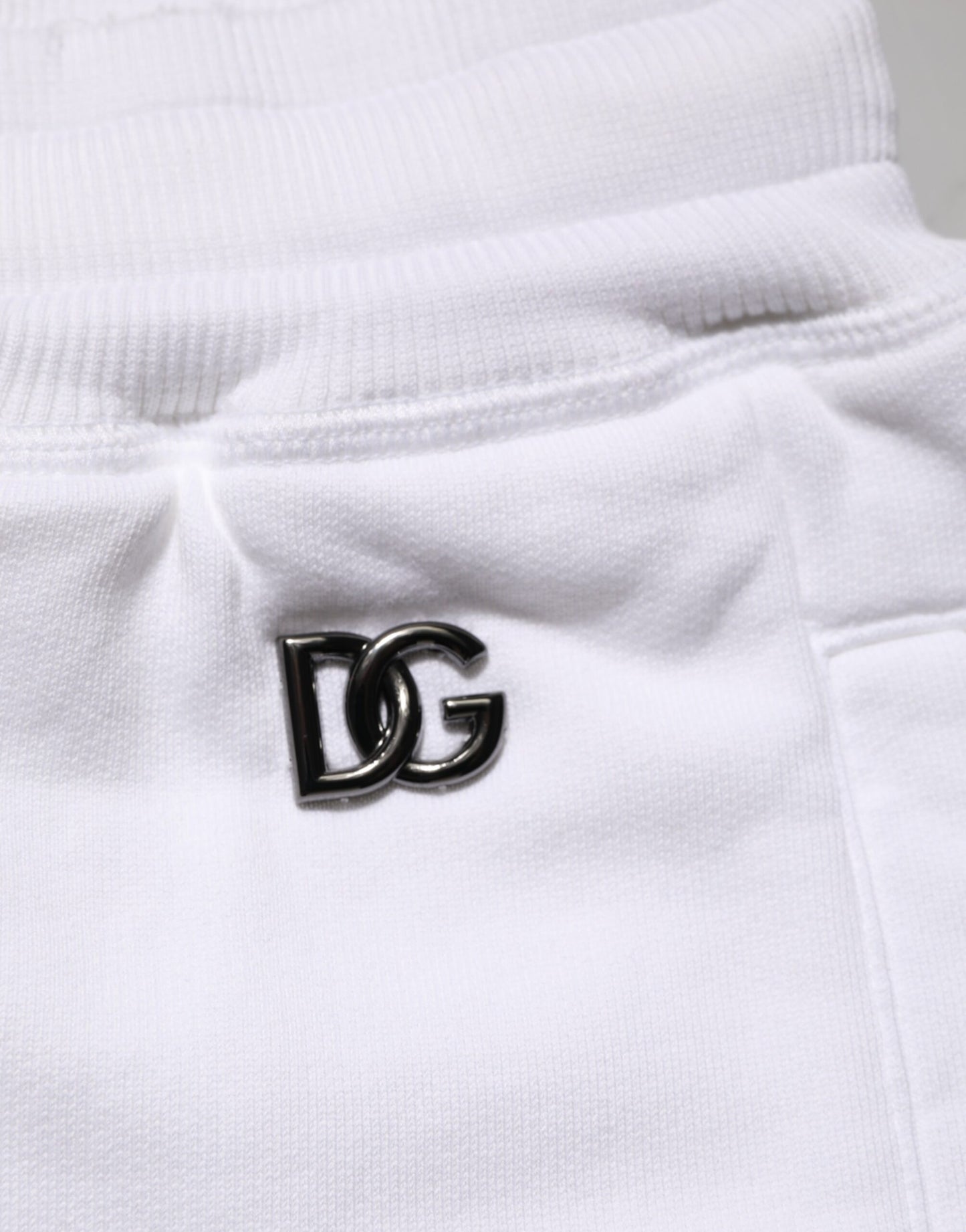 Dolce & Gabbana – Weiße, zerrissene Bermuda-Jogginghose aus Baumwolle