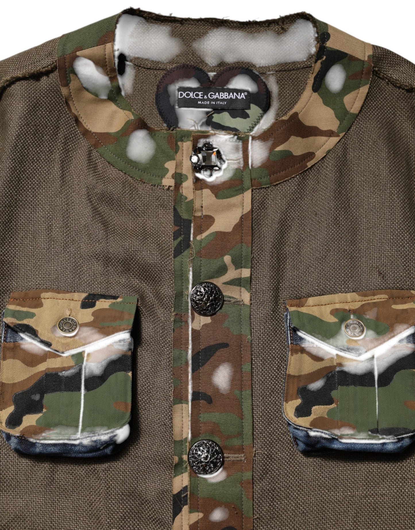 Dolce & Gabbana – Braune Camouflage-Leinenjacke mit Knopfleiste