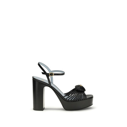 Valentino Garavani Black Calf Leather Bos Taurus Platform Sandals